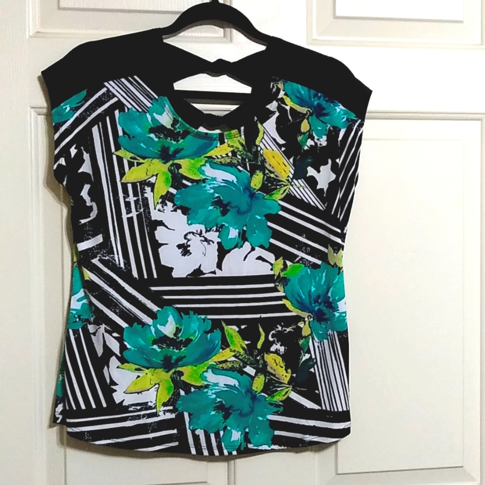 Colorful Blouse w/ accented back top  cut outs